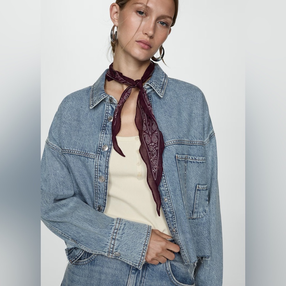 NWT Mango denim overshirt with frayed hem